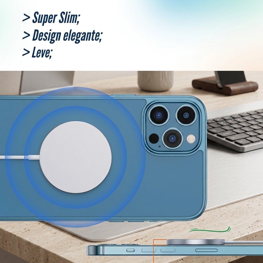 Carregador Magnético Magsafe Sem Fio 15W Conexão Tipo C Para iPhone e Celular Android