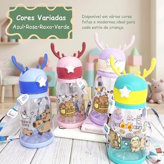 Garrafa Infantil Resistente A Quedas Com Canudo Garrafinha De Agua Portátil Escola Bichinhos Desenho Animado 600ml