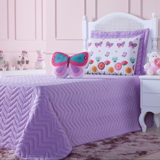 Kit Cobre Leito Infantil Borboleta 4 Peças Lilás Rosa para Cama Solteiro Colcha Estampada Roupa de Cama Menina