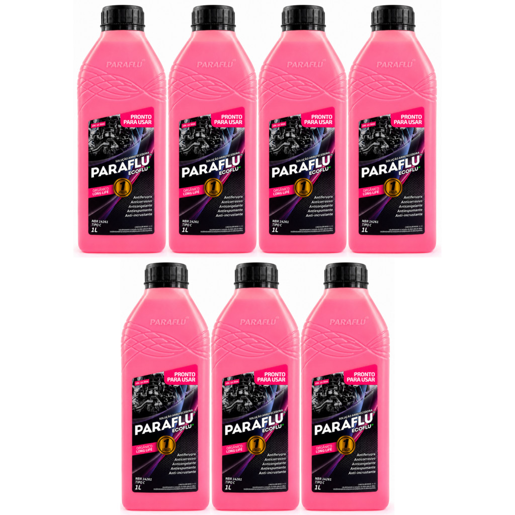 Kit 7L Aditivo Radiador Paraflu Orgânico Rosa Long Life Pronto para Uso 103004