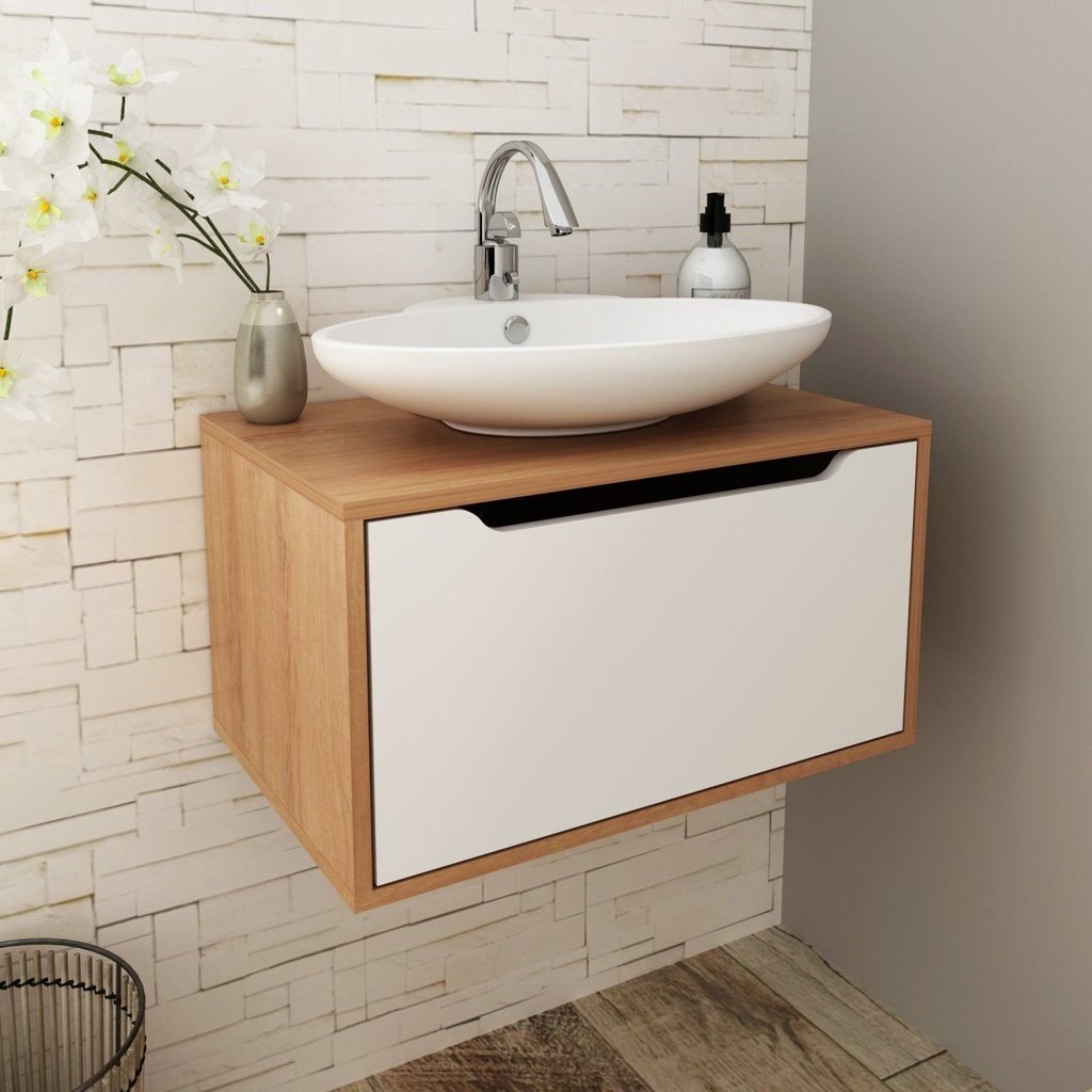 Gabinete para Banheiro com 1 Porta 60cm BN3646 Laranja/Amêndoa/Branco Amêndoa/Branco