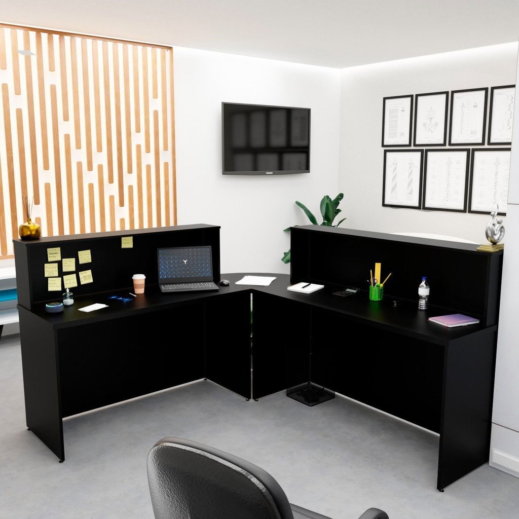 Balcão Atendimento de Canto em L Recepção Consultório 140x60cm Preto