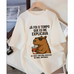 Camiseta Camisa 100% Algodão Blusa Delicada Fofa Barata Casual Meme Engraçada Estilosa Capivara