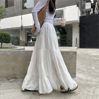Saia branca feminina primavera 2026 novo estilo cintura alta mais magro olhar a linha saia longa pequena Ballet bolo Puf