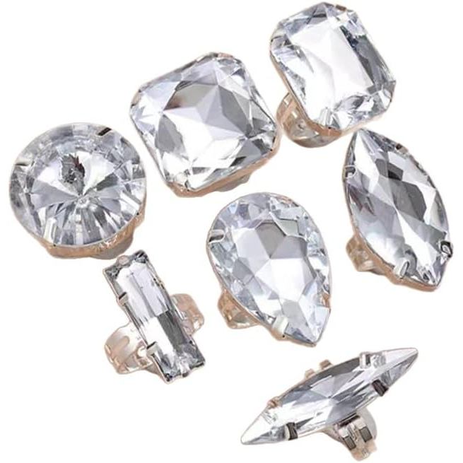PLOUTOS Conjunto de Anéis de Coquetel com Cristais e Strass de Tamanho Grande para Mulheres, Anel Ajustável com Múltipla