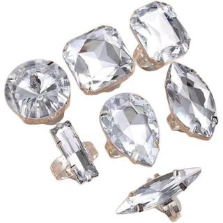 PLOUTOS Conjunto de Anéis de Coquetel com Cristais e Strass de Tamanho Grande para Mulheres, Anel Ajustável com Múltipla