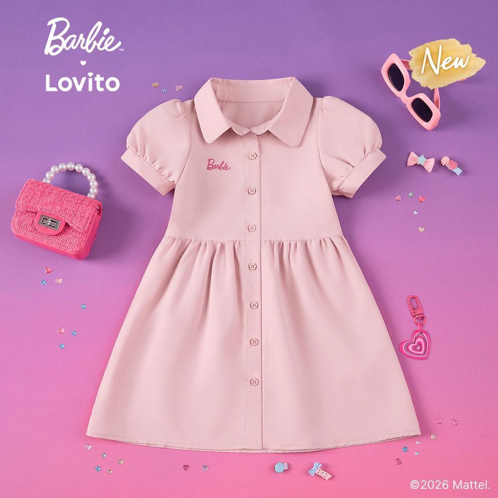 (New Arrival) Barbie™ X Lovito Kids Vestido Rosa Menina Primavera/Verão Modelo F