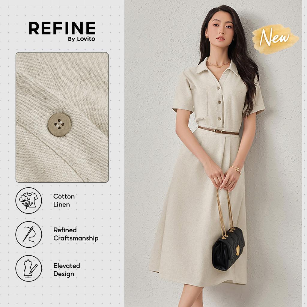 (New Arrival) (Refine by Lovito)Vestido Social AlgodãoLinho AntiUmidade Bolso Du
