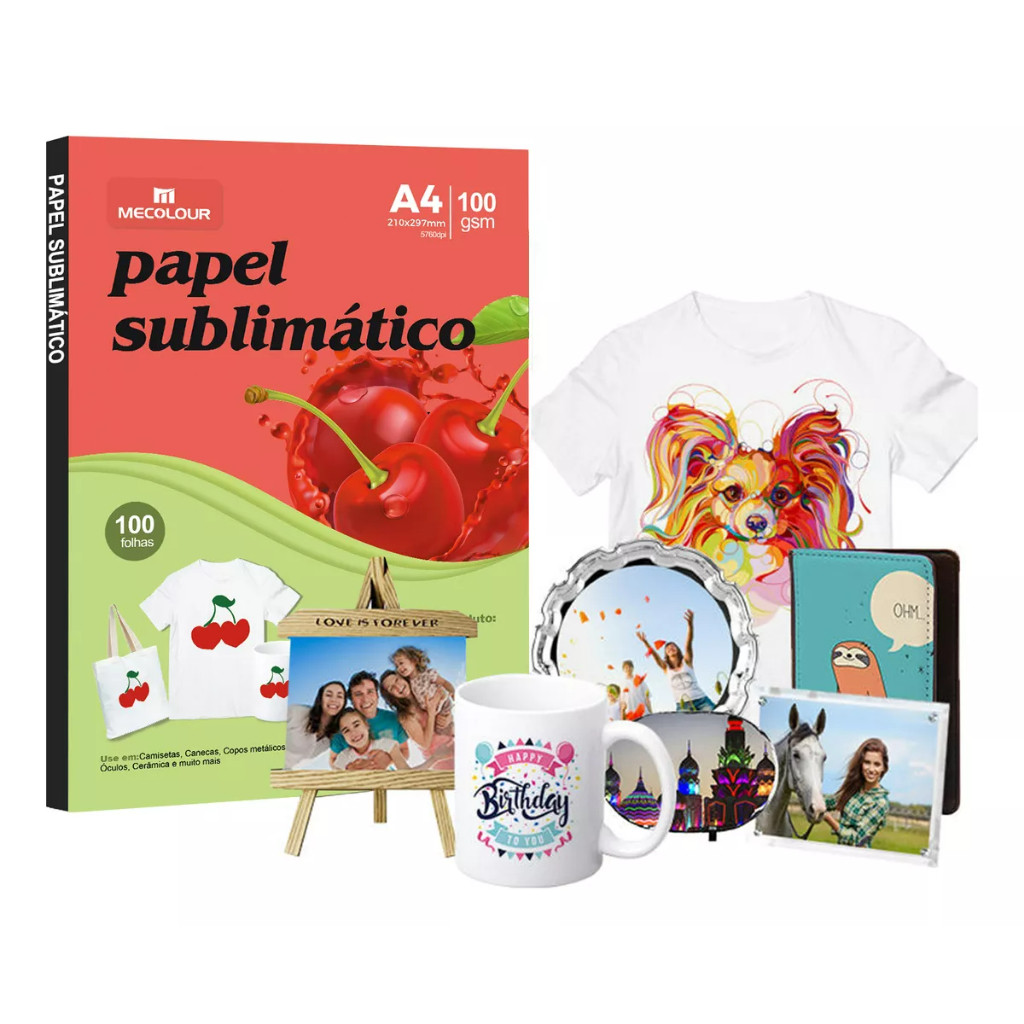 Papel Transfer Sublimático 100g A4 100folhas Usando Tinta de Sublimação Mecolour