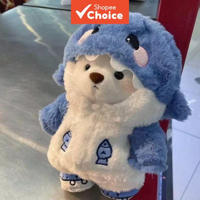 Tubarão Fofinho Se Transforma Em Boneca De Pelúcia De Ursinho , Bicho Recém-Nascido Para Suporte Emocional De Aniversári