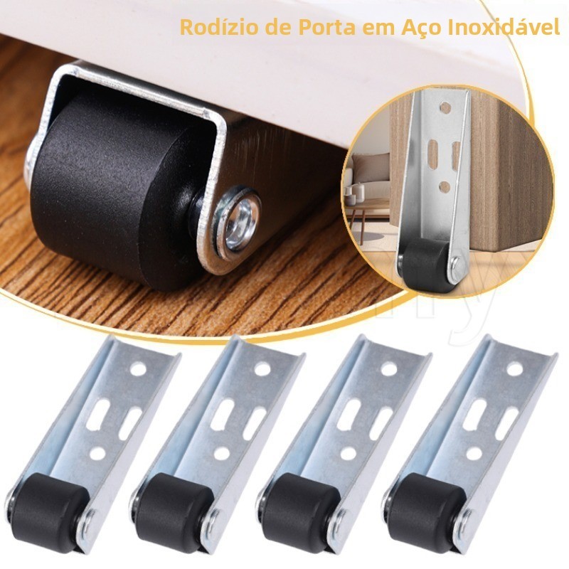 4Pcs Rolo Direcional De Aço Inoxidável-Deslizante Auxiliar De Móveis-Roda Inferior Plana De Armário-Resistente Ao Desgas