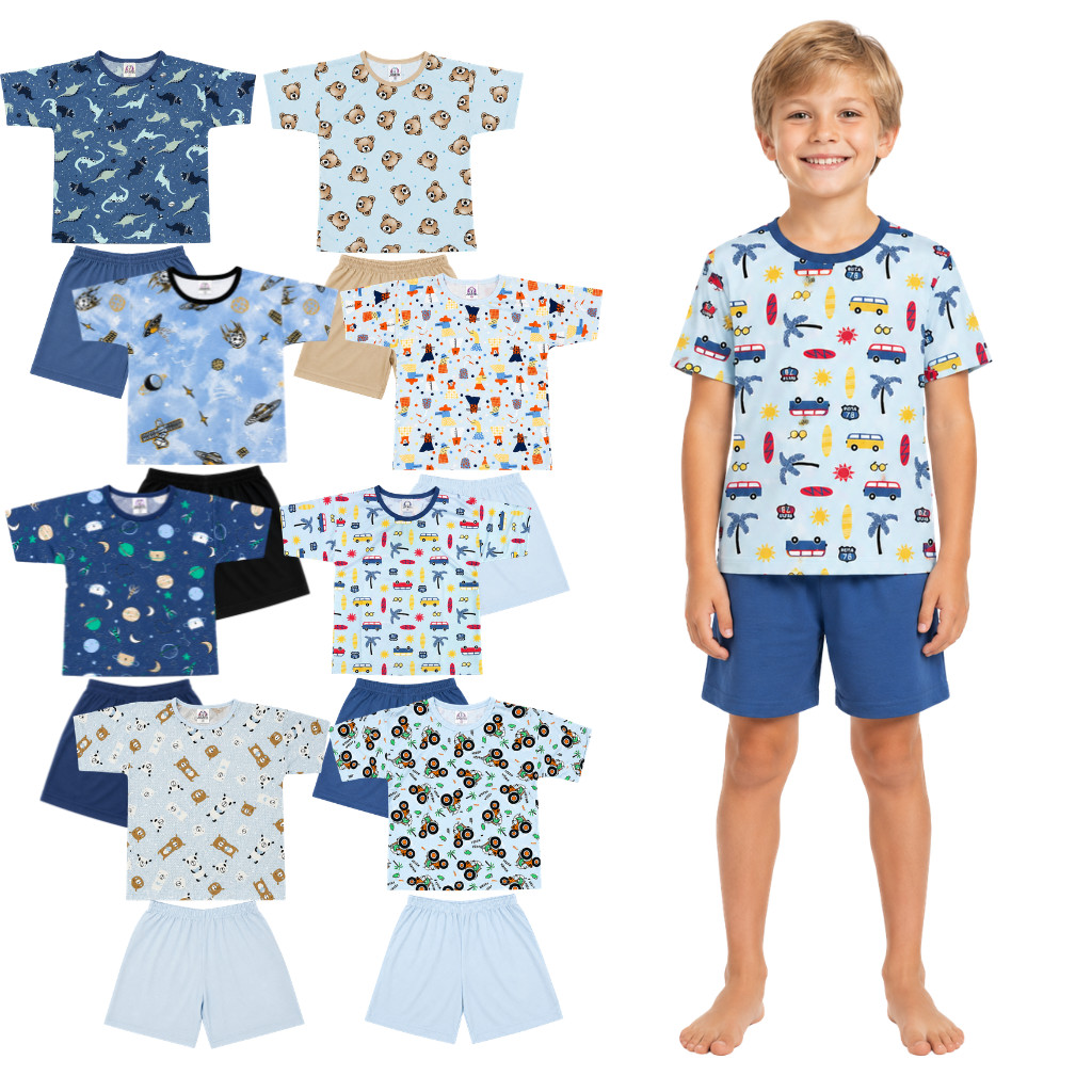 Kit 2 Pijamas Verão Infantil Masculino Manga Curta Estampa Sortida 2 ao 8