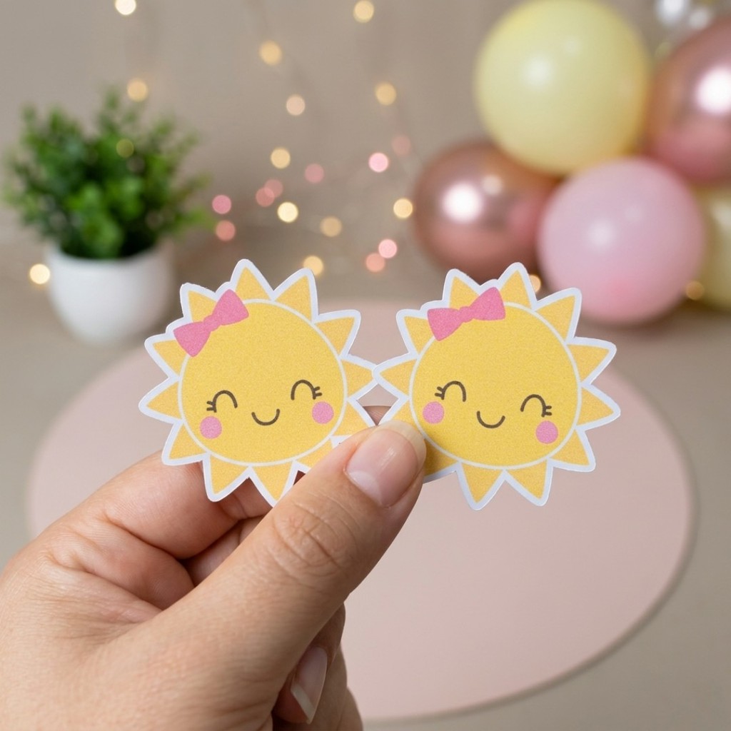20 Apliques 5cm Raio de Sol MENINA kit festa lembrancinhas tubetes mimos adesivo tag personalizados