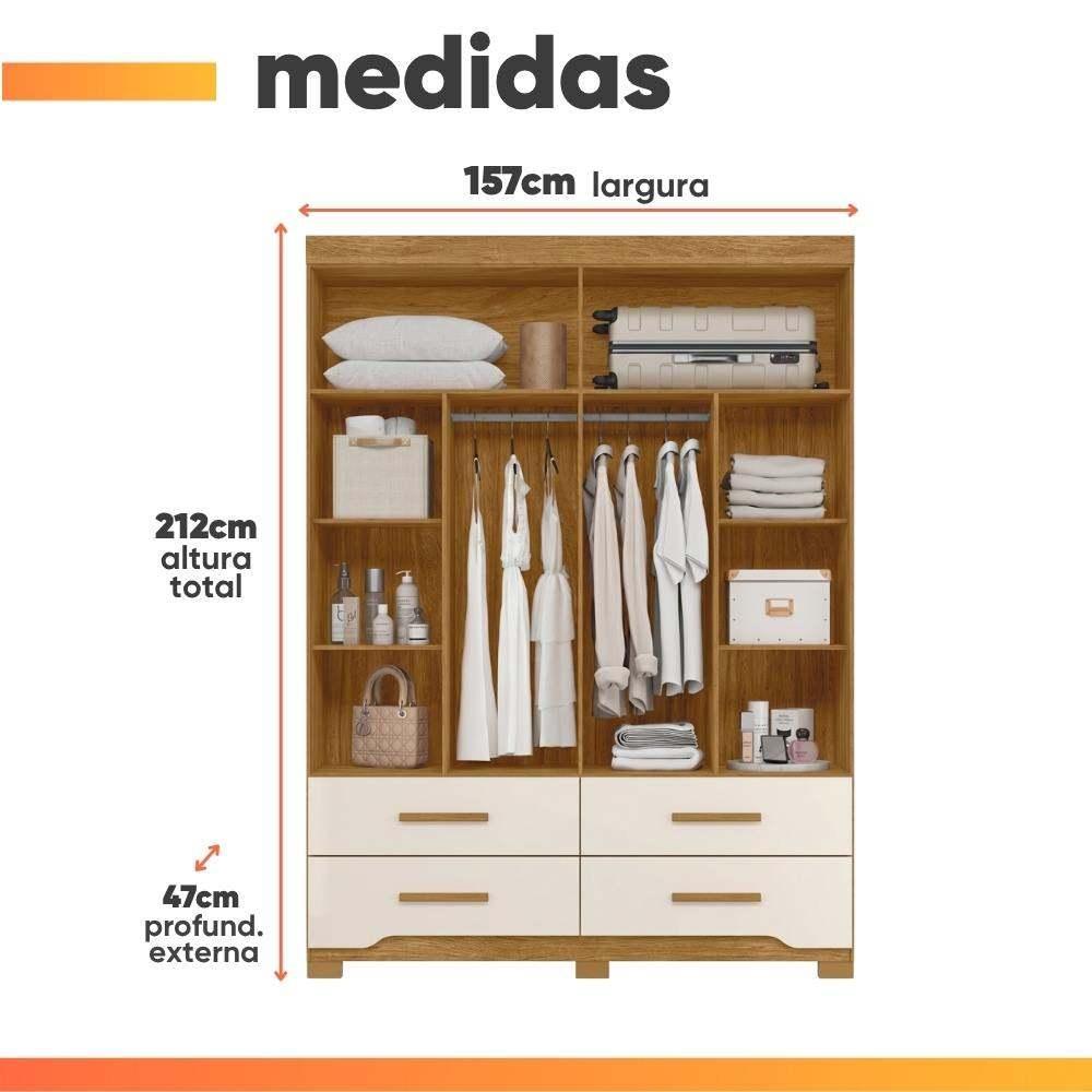 Guarda Roupas Casal Com Espelho 4 Portas 4 Gavetas Miami Madeirado / Off White Moval · foto 2