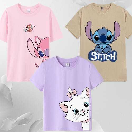 Kit 3 Camiseta Infantil e juvenil Feminina Estampada Blusa Estilosa Algodão.