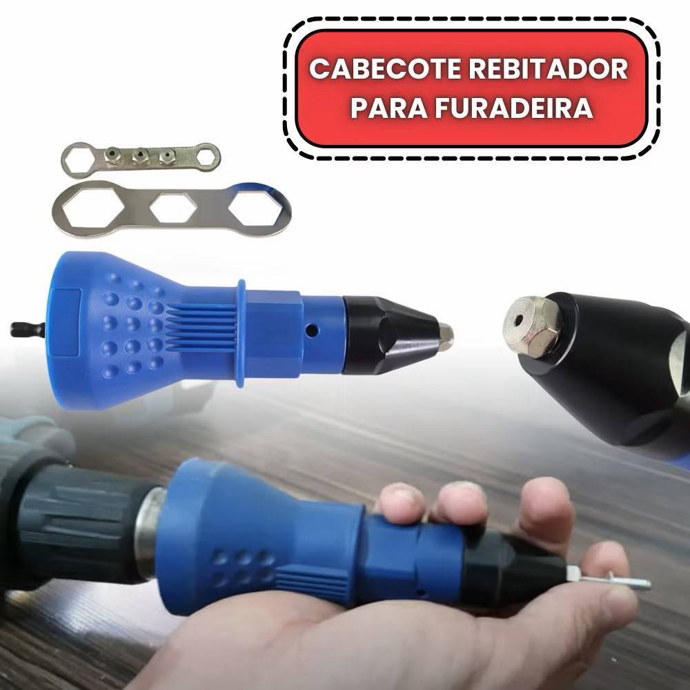 Cabeçote Rebitador para Furadeira Parafusadeira Ferramentas Reparo Metal 4 bicos + Chaves