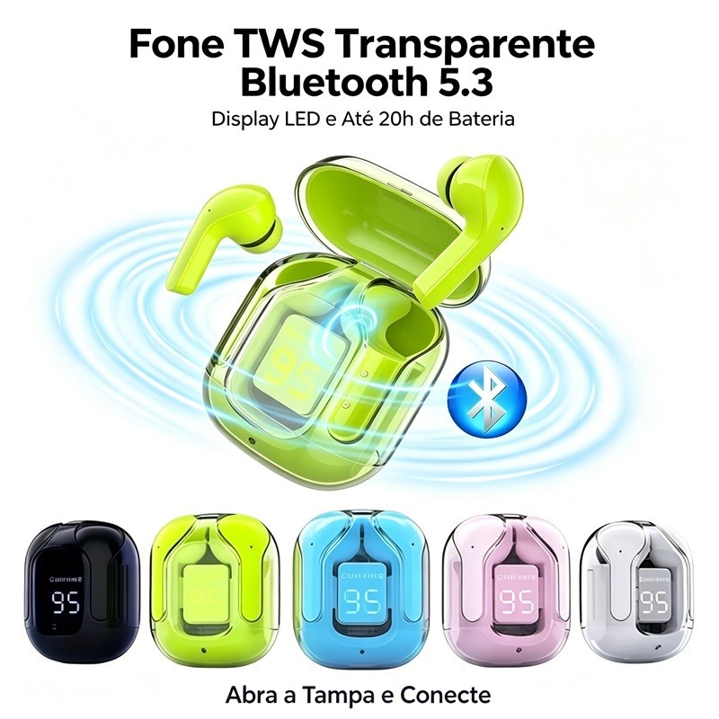 Fone De Ouvido NOVO Ruído Cancelando Earbuds Bluetooth Sem Fio HiFi Stereo Com Carregamento De Visor Digital AIRER.BR