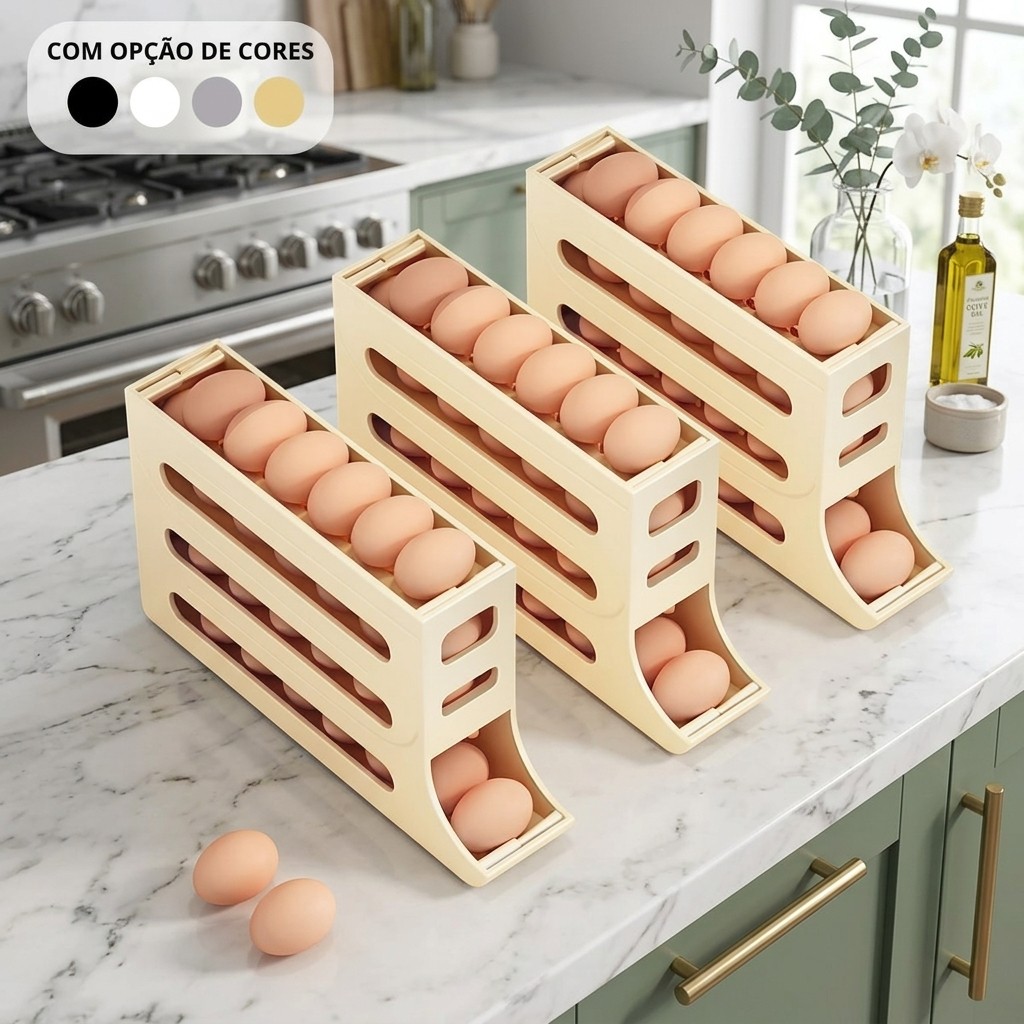 Suporte Para Ovos Geladeira Rolante 4 Andares Dispenser Plastico Organizador De Cozinha Pratico