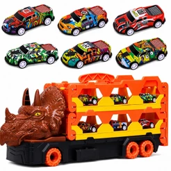 Caminhão Dinossauro que Vira Pista com 6 Carrinhos Pull Back Brinquedo Infantil Castela