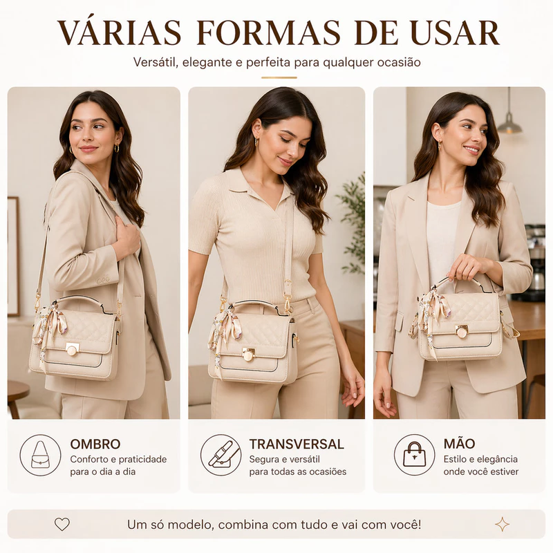 Bolsa Feminina Transversal Média Estruturada com Lenço e Alça Tiracolo — foto 5