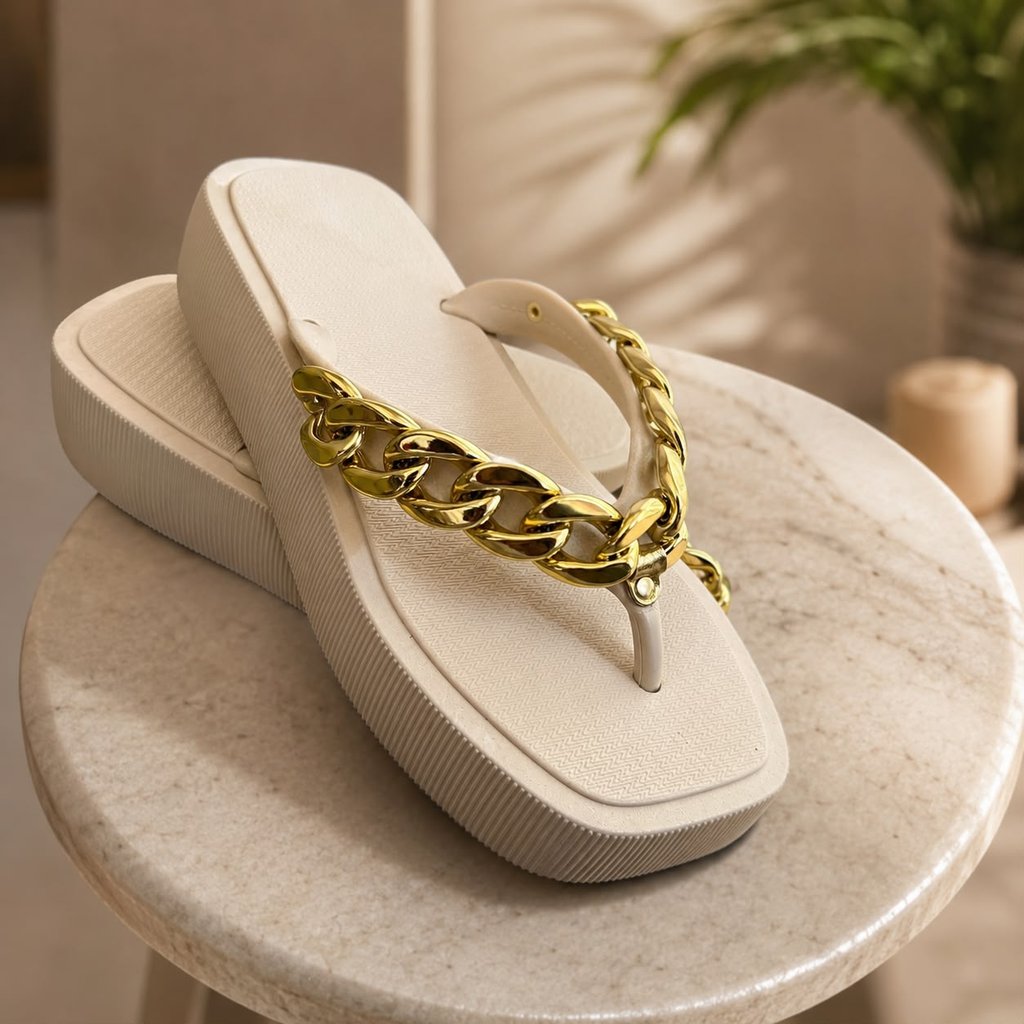 Tamanco Feminino com Corrente Chinelo Plataforma Confortável Rasteirinha Verão Preto Branco Caramelo