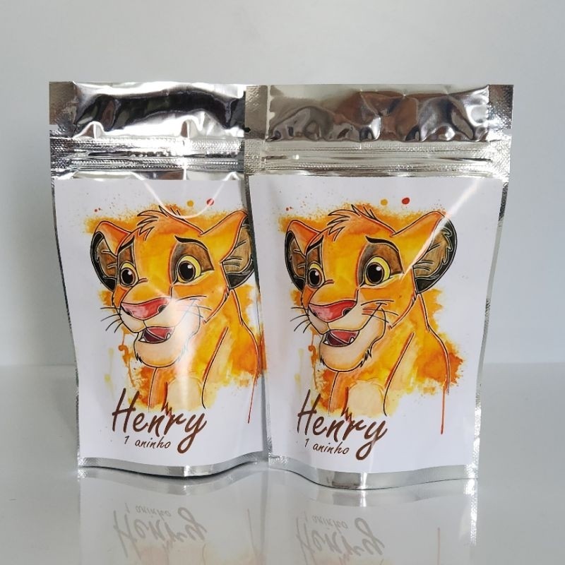 SAQUINHO METALIZADO REI LEÃO AQUARELA LEMBRANCINHA PERSONALIZADA PARA FESTA INFANTIL ANIVERSÁRIO