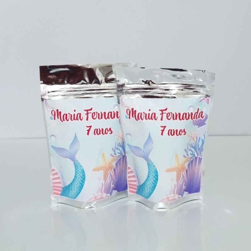 SAQUINHO METALIZADO SEREIA LEMBRANCINHA PERSONALIZADA PARA FESTA INFANTIL ANIVERSÁRIO MENINA