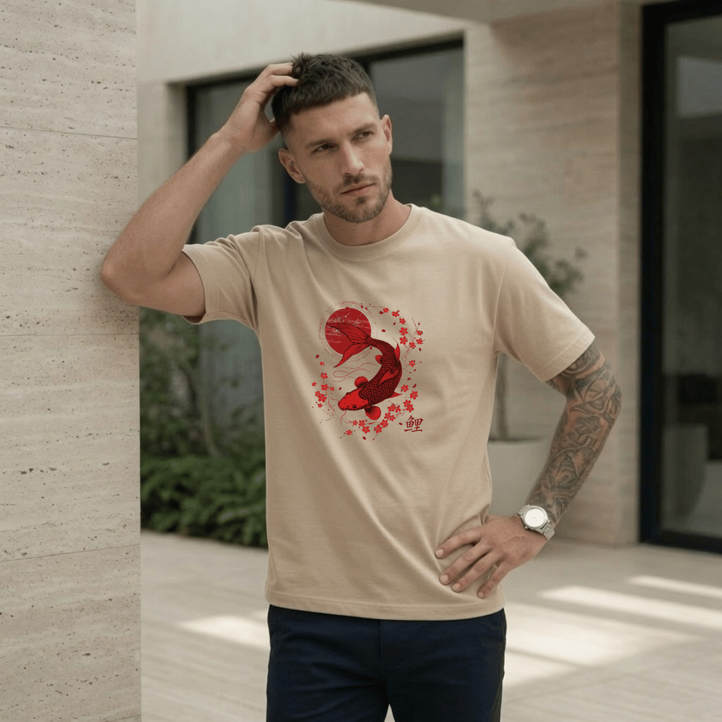 Camiseta Masculina Estampada Carpa Japao 100% Algodão Premium Camisa Blusa Homem Academia Confortavel Plus Size