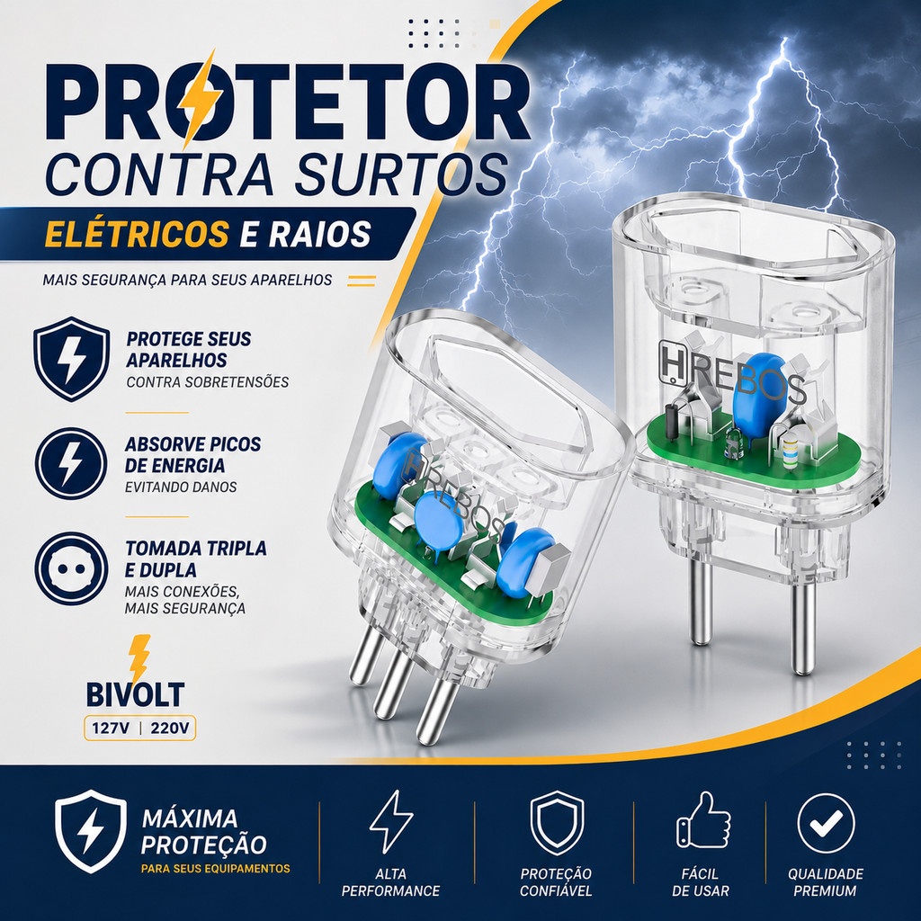 Kit Protetor Contra Surtos DPS Hrebos 2P 10A/3P 20A Bivolt Eletricos Anti Raios Transparente