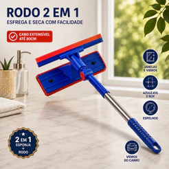 Rodo Limpa Vidros 2 Em 1 Extensível Articulado 360° Com Esponja Para Janelas Espelhos E Azulejos