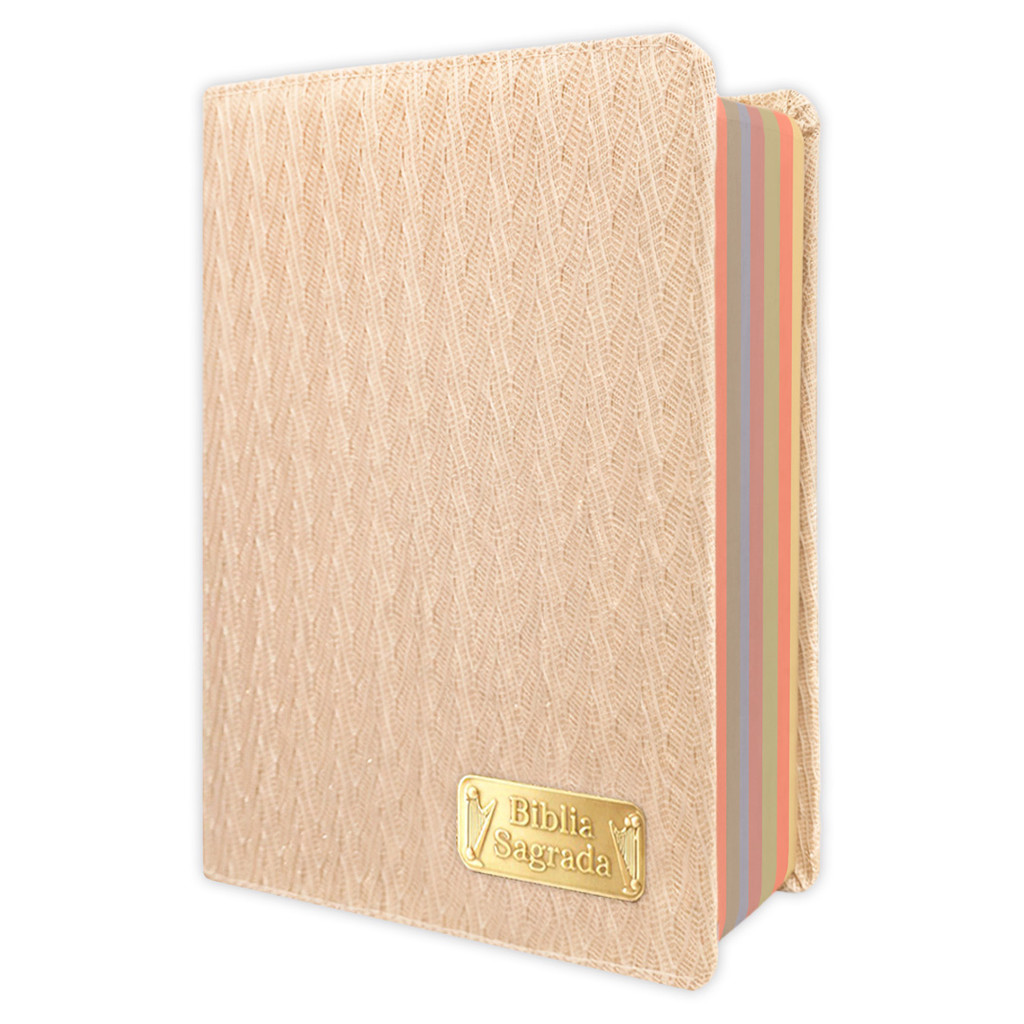 Bíblia Sagrada - Hipergigante Gold Glitter Creme Estria | ARC - João Ferreira de Almeida - Harpa e Índice por Cores