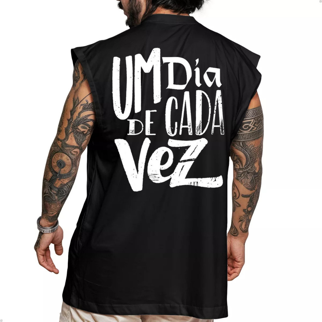 Camiseta Oversized Regata Machão 100% Algodão Estampado Um Dia De Cada Vez Lançamento Premium
