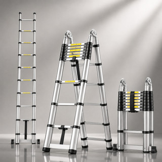 Escada Telescópica Dupla em INOX 3,4m / 5m Extensível Dobrável Multifuncional Profissional