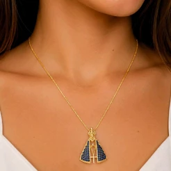 Colar feminino Nossa Senhora Aparecida Crabejado Folheado em ouro 18K e prata 925