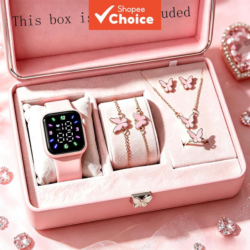 Crianças Bonito Relógio Digital Borboleta Conjunto De Jóias Presente Para Meninas Acessórios De Moda
