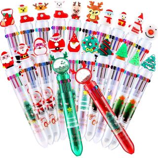 Yexiya 22 Canetas Esferográficas de Natal 10 em 1, Canetas Retráteis Multicoloridas com Motivos de Árvore de Natal, Bone