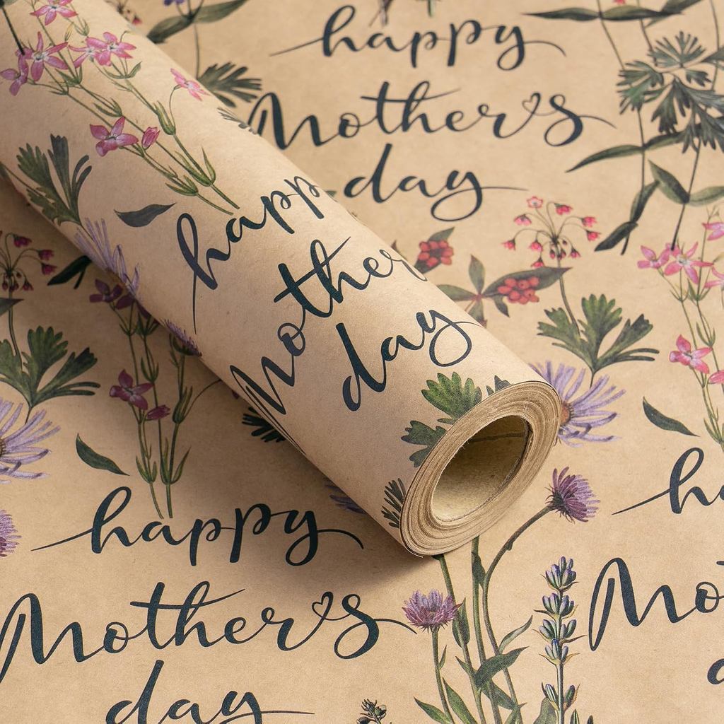 Rolo de Papel de Embrulho para o Dia das Mães RUSPEPA, Mini Rolo, Papel de Embrulho com Estampa de Flores Silvestres, Pa