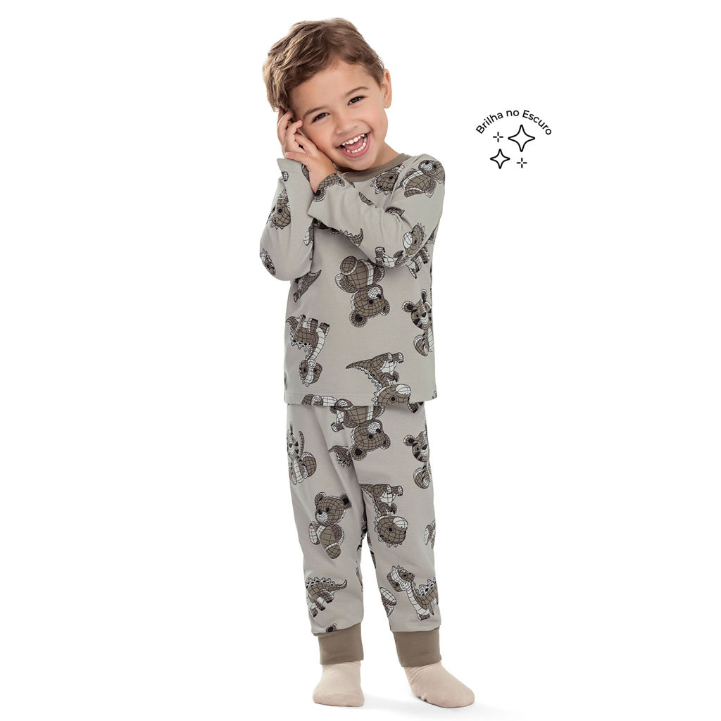 Pijama Longo Infantil Menino Animais Elian Cinza