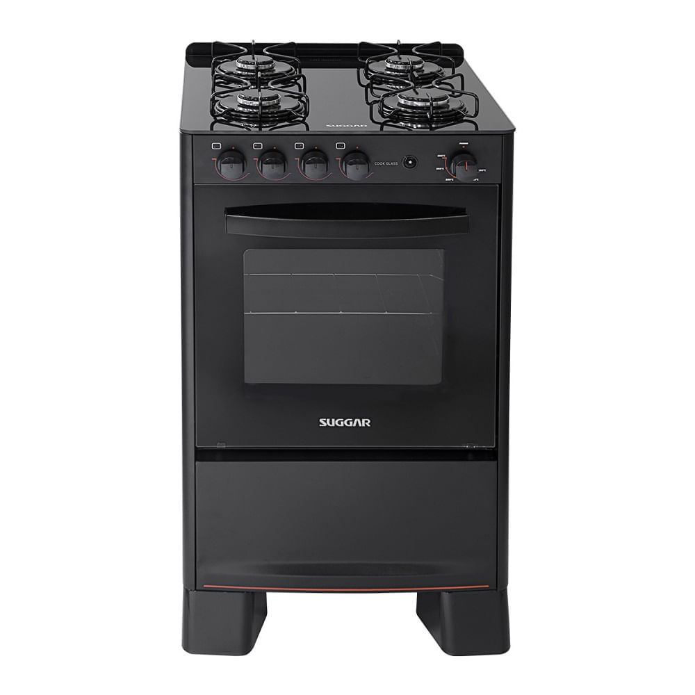 Fogão de Piso Suggar 4 Bocas Cook Glass Preto– Bivolt