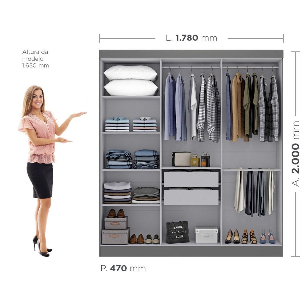 Guarda Roupa Casal Paris 6 Portas 2 Gavetas Paris Espresso Móveis Cinza/Onix Ônix · foto 2