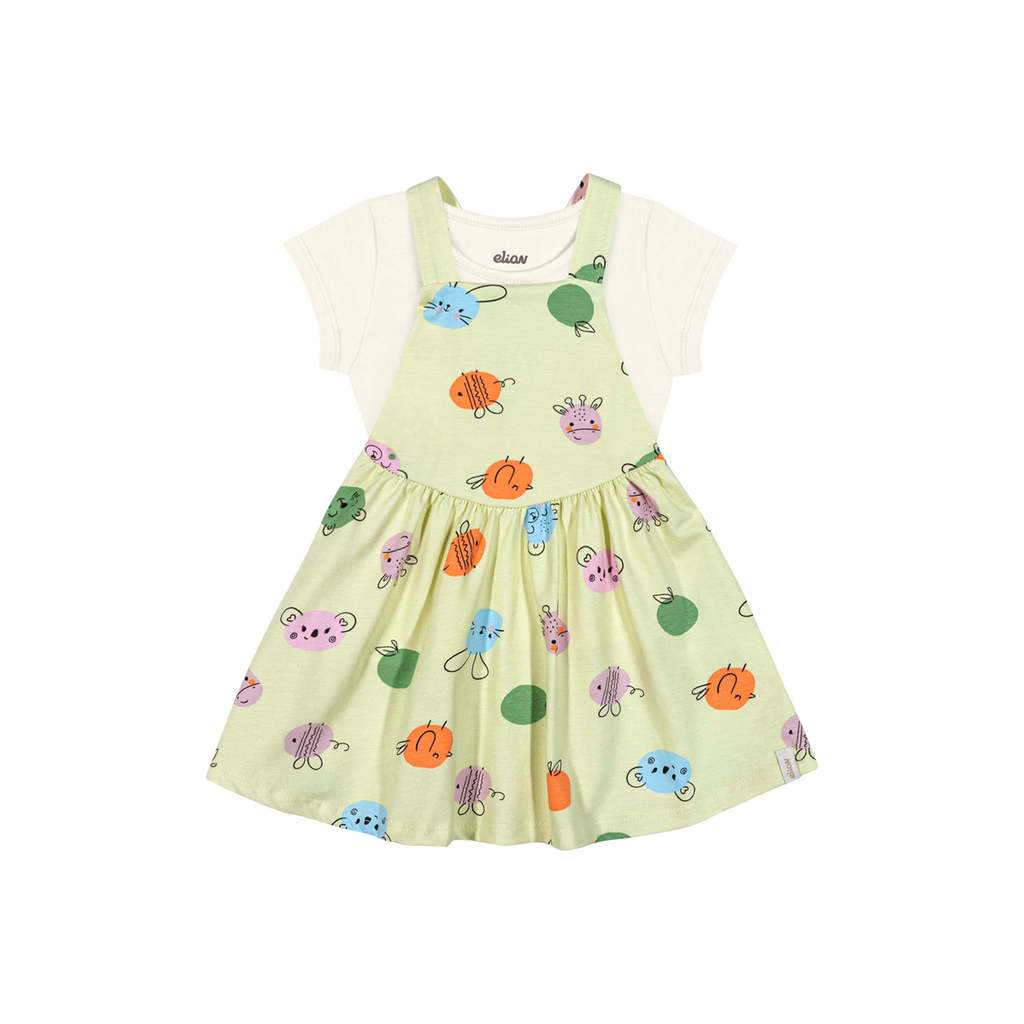 Conjunto Bebê Menina Salopete Bichinhos Elian Bege