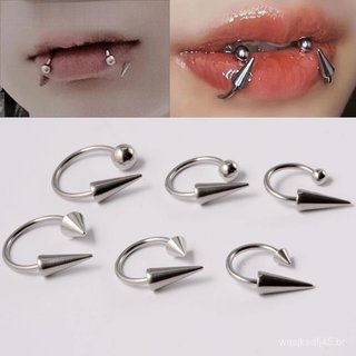 Declaração Labret Eyebrow Tongue Piercing Jewelry Cone Septum Ring Anel Nariz De Aço Inoxidável Punk Body Lip Studs Moda