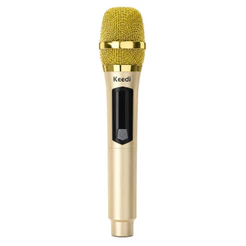 Microfone para Karaokê e Eventos Sem Fio 2.4GHz Recarregável Receptor P10 Alcance 40m Carga USB-C Dourado MIC-1028