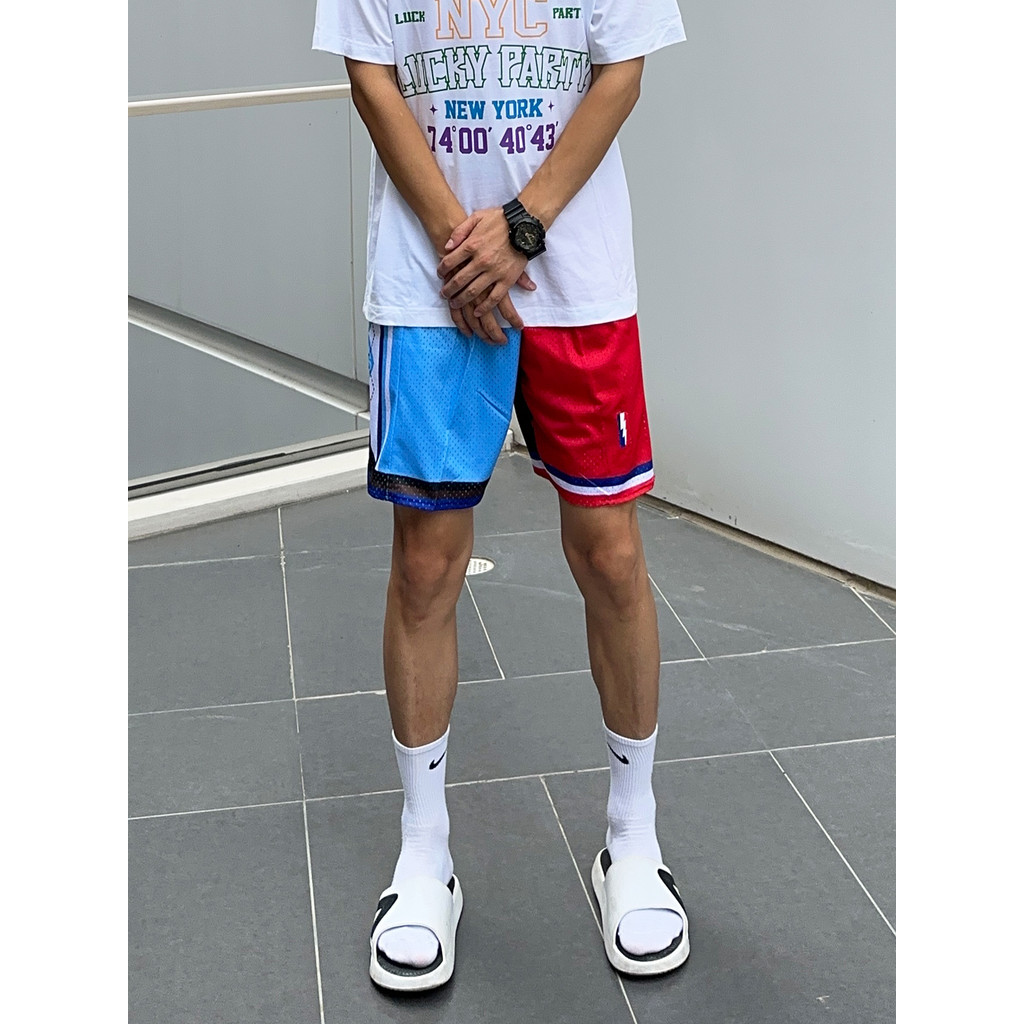 UNCLEBLUE Verão Americano Retro Solto Calças de Basquete Quarto Malha Dupla Esportes Lazer