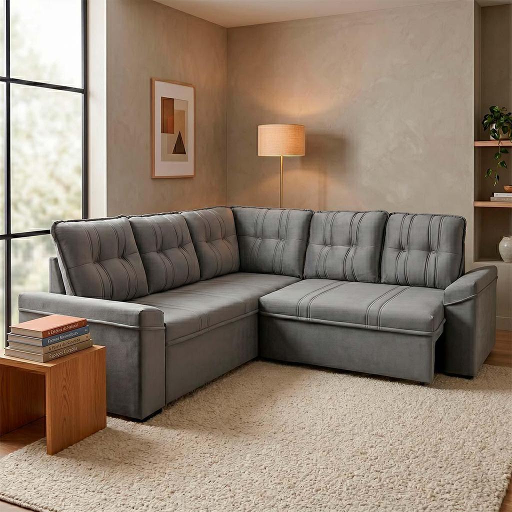 Sofá Canto London Cinza Suede Velut - King House