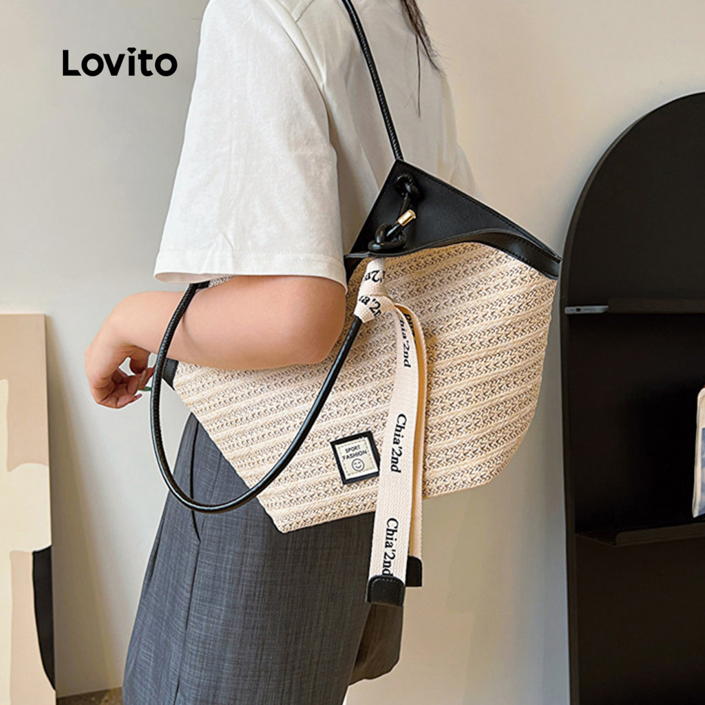 Lovito Bolsa Tote Marrom Trançada Estilo Coreano Para Mulheres Para Viagens Uso 