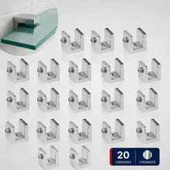 Kit 20 Suportes de fenda Cromado de Prateleira de Vidro ou Madeira 6mm Quadrado 100% Metal com Parafusos 1 Furo