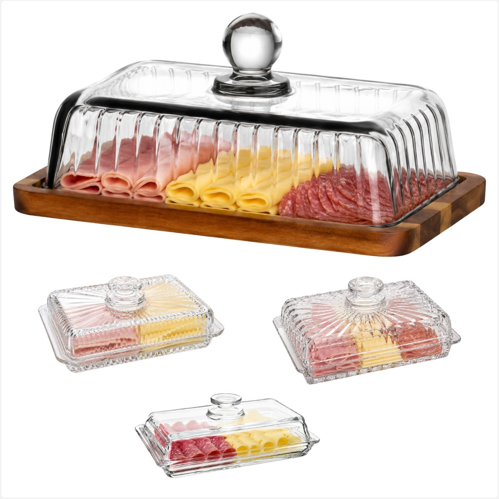 Porta Frios Transparente 20cm Em Vidro Para Queijos Frios Embutidos E Mesa Organizada