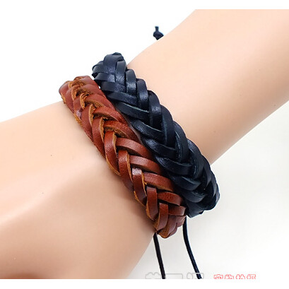 Genuíno versão coreana moda trançado pulseira de couro corda artesanal pulseira masculina feminina tendência Punk