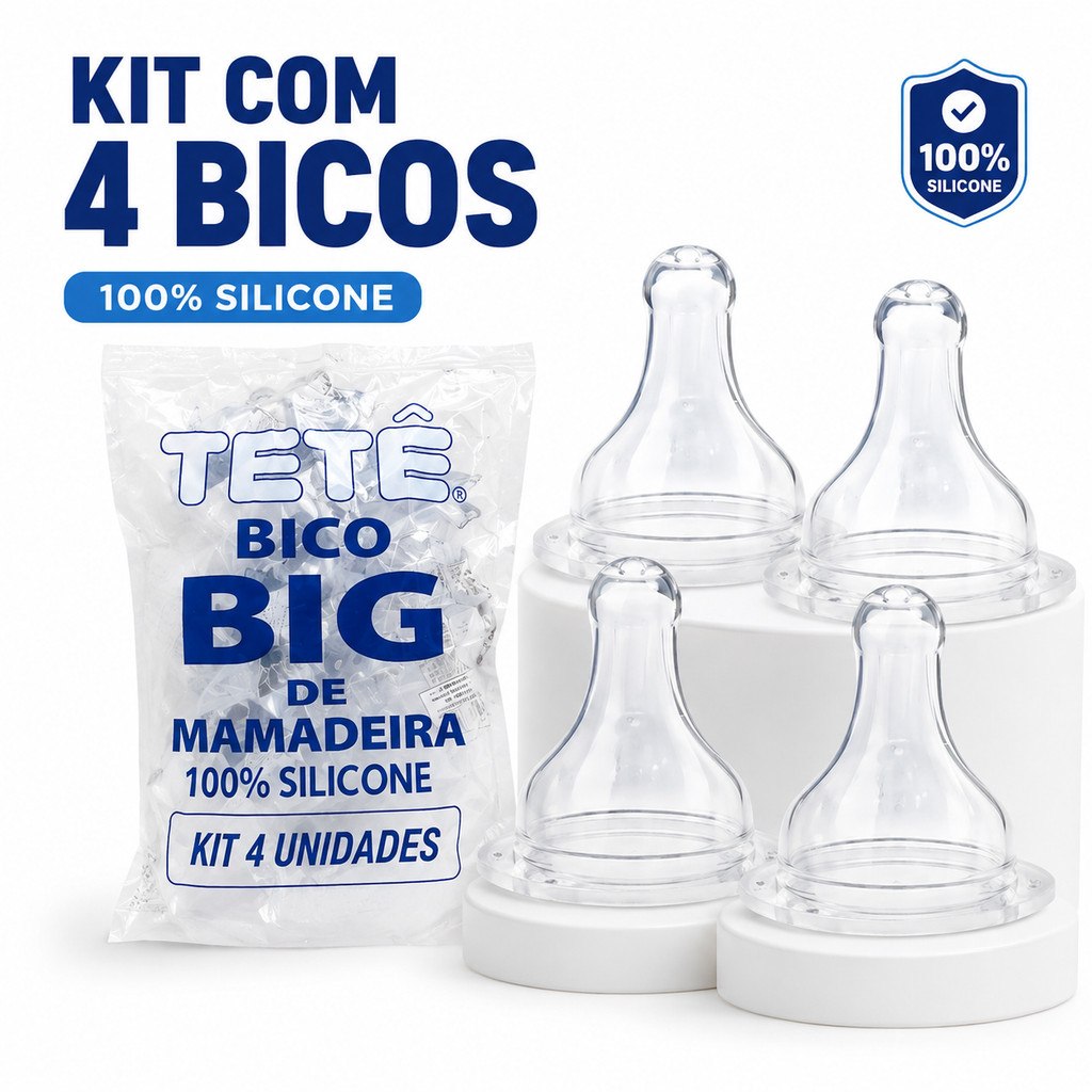 Kit Bico de Mamadeira Big Redondo de Silicone 4 Unidades Tetê Bpa Free